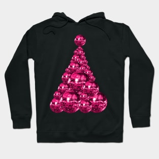 70s Pink Magenta Disco Ball Christmas Tree Hoodie